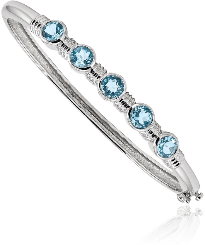 925 Sterling Silver Swiss Blue Topaz Gemstone Bangle Bracelet