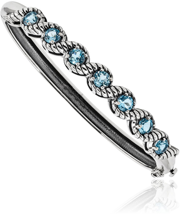 925 Sterling Silver Swiss Blue Topaz Gemstone Bangle Bracelet