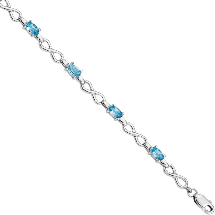 925 Sterling Silver Swiss Blue Topaz Chain Tennis Charm Bracelet