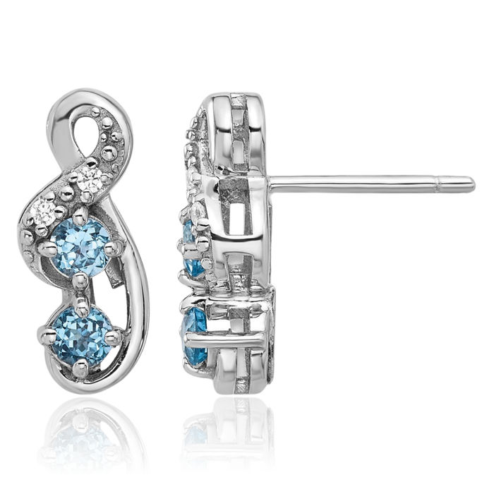 925 Sterling Silver Swiss Blue Topaz Cubic Zirconia CZ Drop Dangle Earrings Gemstone Post Push Back December Birthstone Jewelry