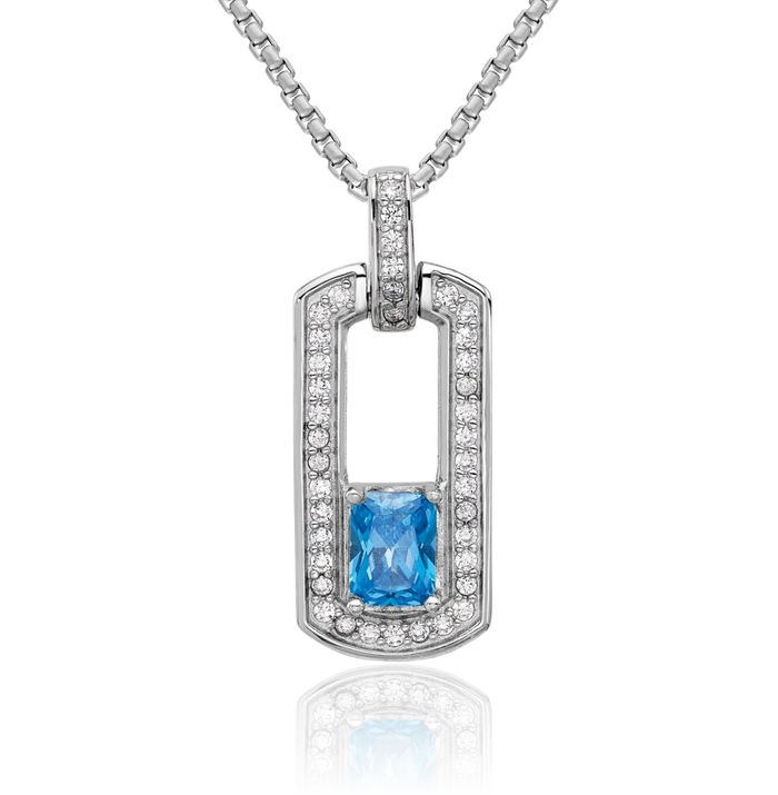 925 Sterling Silver Swiss Blue Topaz Cubic Zirconia CZ Necklace Charm Gemstone Pendant