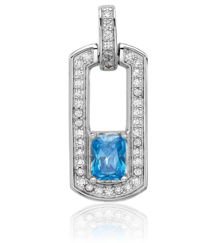 925 Sterling Silver Swiss Blue Topaz Cubic Zirconia CZ Necklace Charm Gemstone Pendant