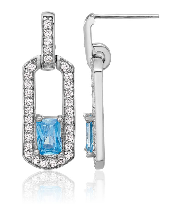925 Sterling Silver Swiss Blue Topaz Cubic Zirconia CZ Post Drop Dangle Earrings Gemstone Push Back
