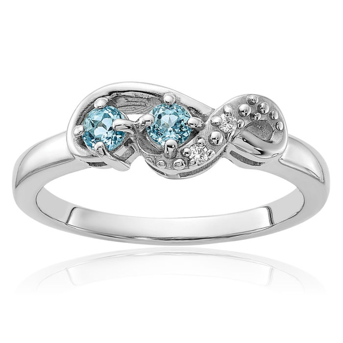 925 Sterling Silver Swiss Blue Topaz Cubic Zirconia CZ Ring Gemstone Band December Birthstone Jewelry