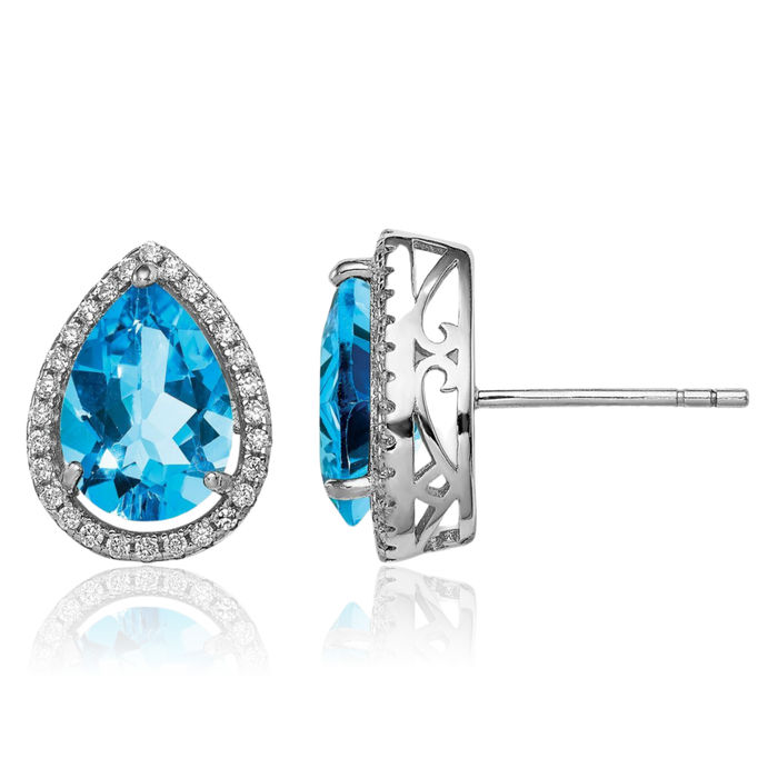 925 Sterling Silver Swiss Blue Topaz Cubic Zirconia CZ Stud Earrings December Birthstone Jewelry