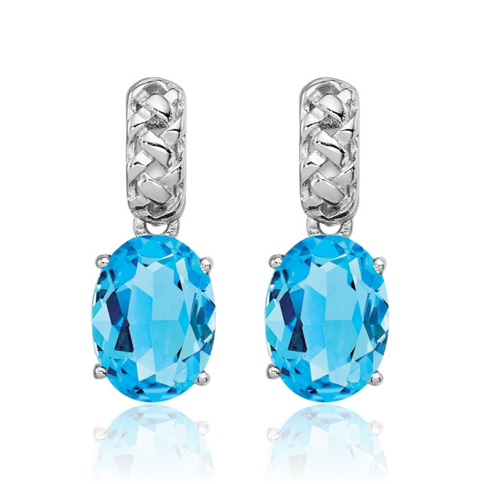 925 Sterling Silver Swiss Blue Topaz Drop Dangle Earrings