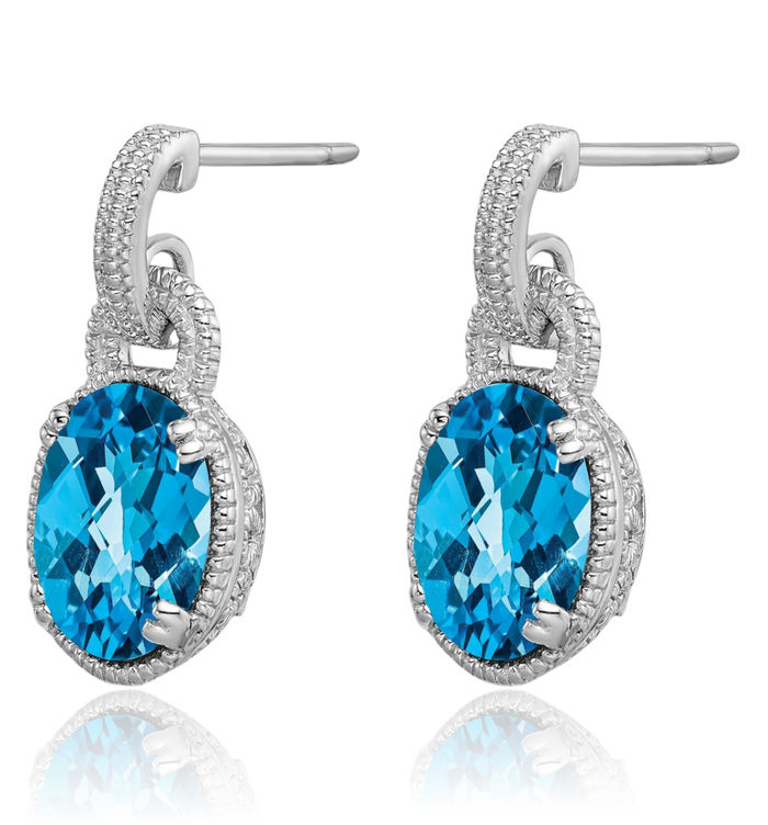 925 Sterling Silver Swiss Blue Topaz Drop Dangle Earrings