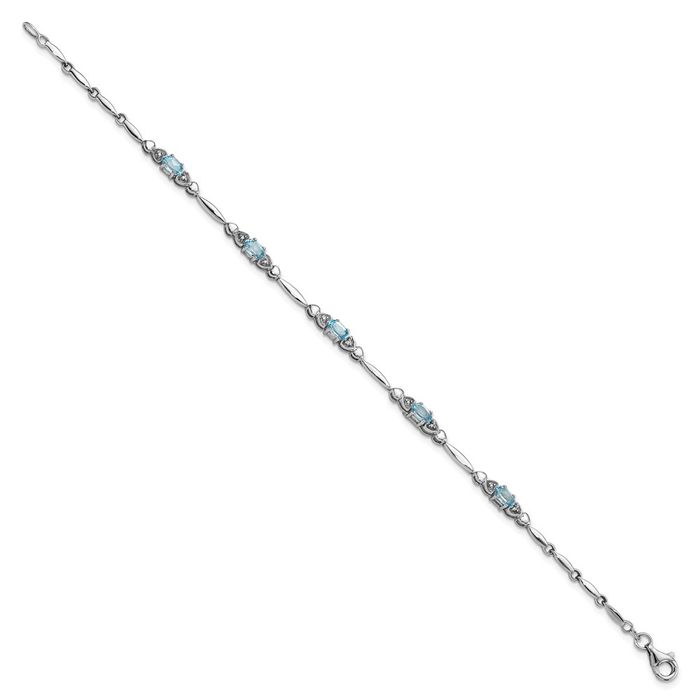 925 Sterling Silver Swiss Blue Topaz Diamond Chain Gemstone Tennis Bracelet