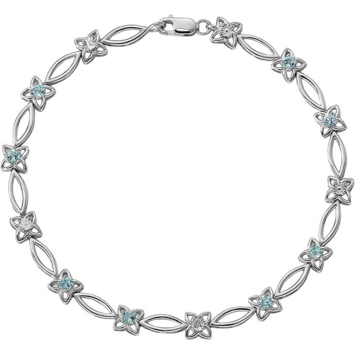 925 Sterling Silver Swiss Blue Topaz Diamond Chain Tennis Charm Bracelet