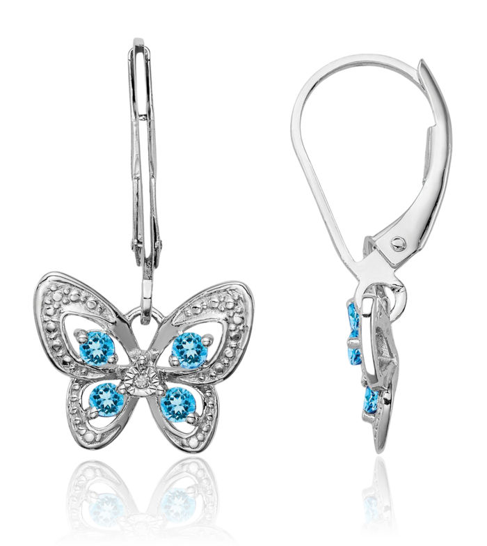 925 Sterling Silver Swiss Blue Topaz Diamond Drop Dangle Earrings