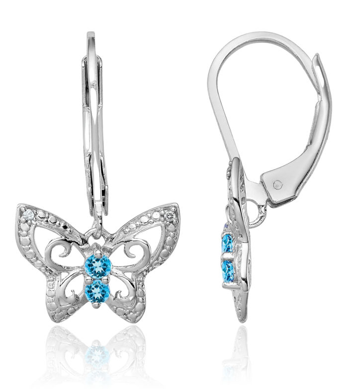 925 Sterling Silver Swiss Blue Topaz Diamond Drop Dangle Earrings