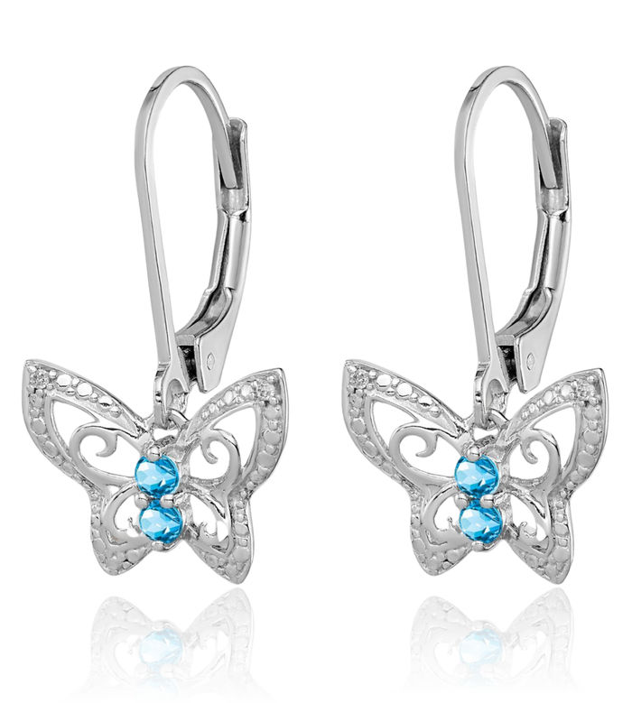 925 Sterling Silver Swiss Blue Topaz Diamond Drop Dangle Earrings