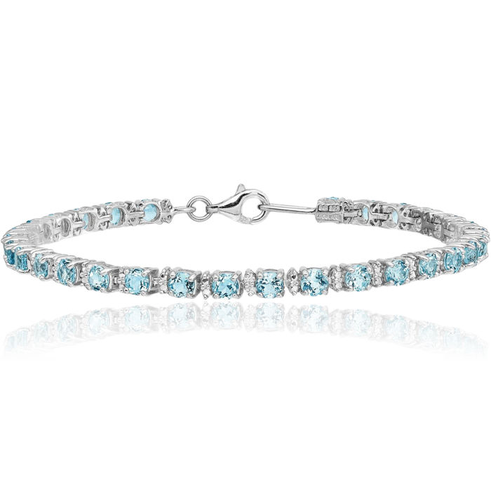 925 Sterling Silver Swiss Blue Topaz Diamond Chain Gemstone Tennis Bracelet