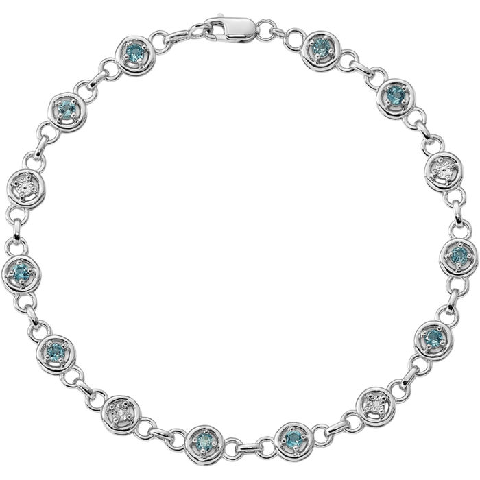 925 Sterling Silver Swiss Blue Topaz Diamond Chain Gemstone Tennis Bracelet