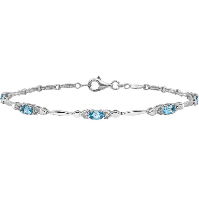 925 Sterling Silver Swiss Blue Topaz Diamond Chain Gemstone Tennis Bracelet