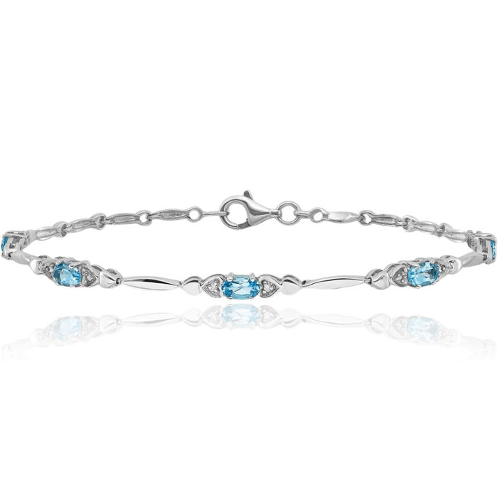 925 Sterling Silver Swiss Blue Topaz Diamond Chain Gemstone Tennis Bracelet