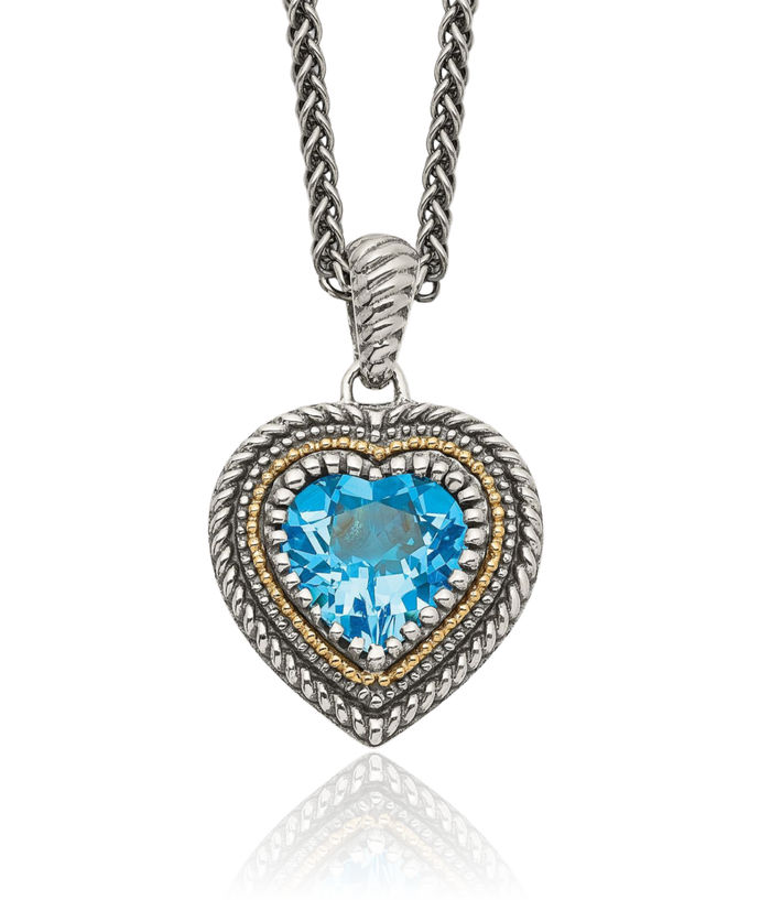 925 Sterling Silver Vintage Swiss Blue Topaz Heart Chain Necklace Gemstone Pendant Charm