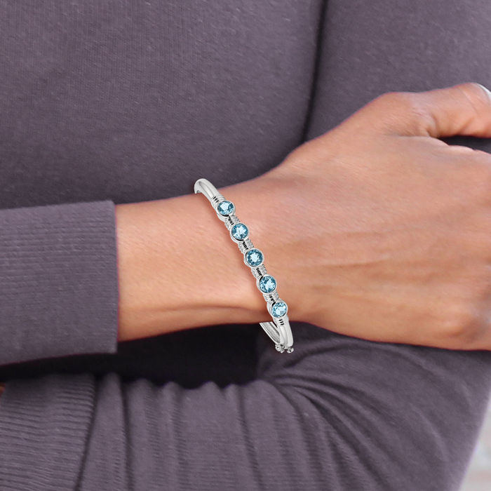 925 Sterling Silver Swiss Blue Topaz Gemstone Bangle Bracelet