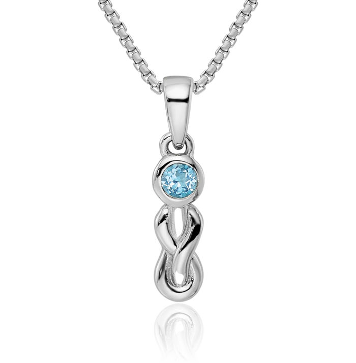 925 Sterling Silver Swiss Blue Topaz Infinity Twisted Love Knot Symbol Necklace Gemstone Pendant Charm December Birthstone Jewelry