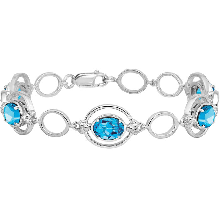 925 Sterling Silver Swiss Blue Topaz Link Chain Bracelet