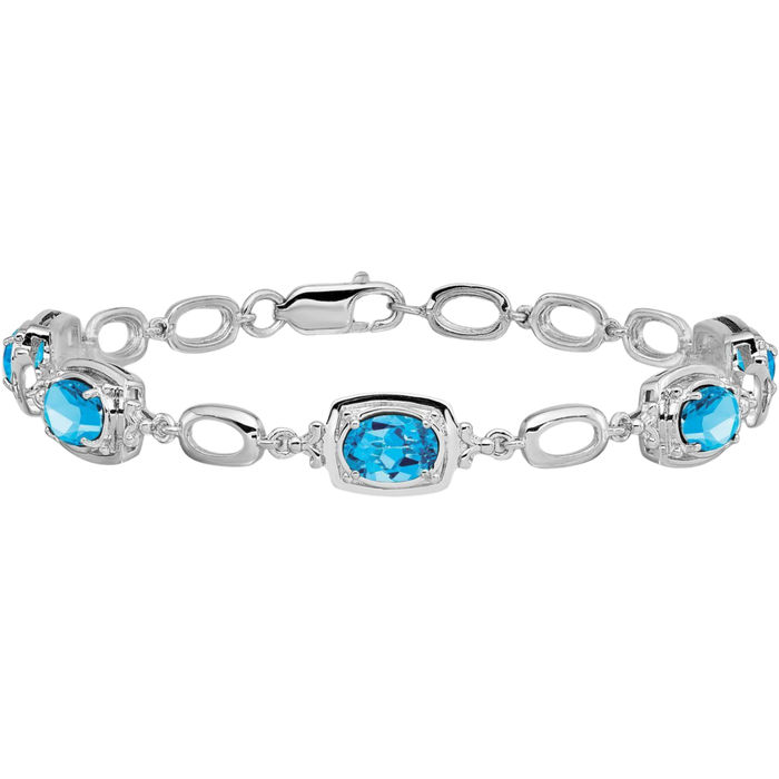 925 Sterling Silver Swiss Blue Topaz Link Chain Bracelet