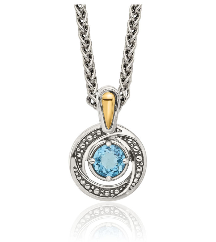 925 Sterling Silver Vintage Swiss Blue Topaz Necklace Chain Gemstone Pendant Charm