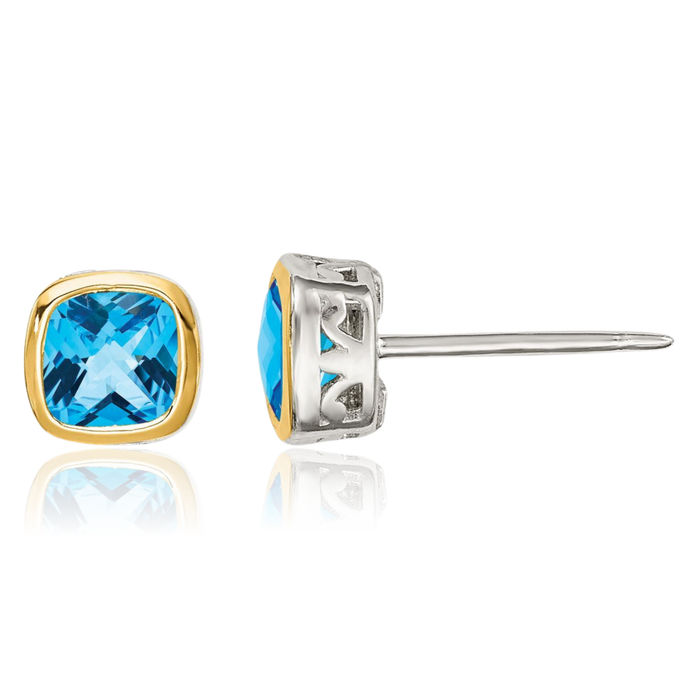 925 Sterling Silver Swiss Blue Topaz Square Studs Gemstone Earrings December Birthstone Jewelry