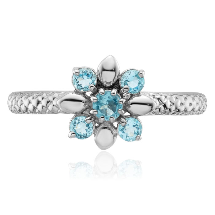 925 Sterling Silver Swiss Blue Topaz Stacking Flower Ring Gemstone Band December Birthstone Jewelry