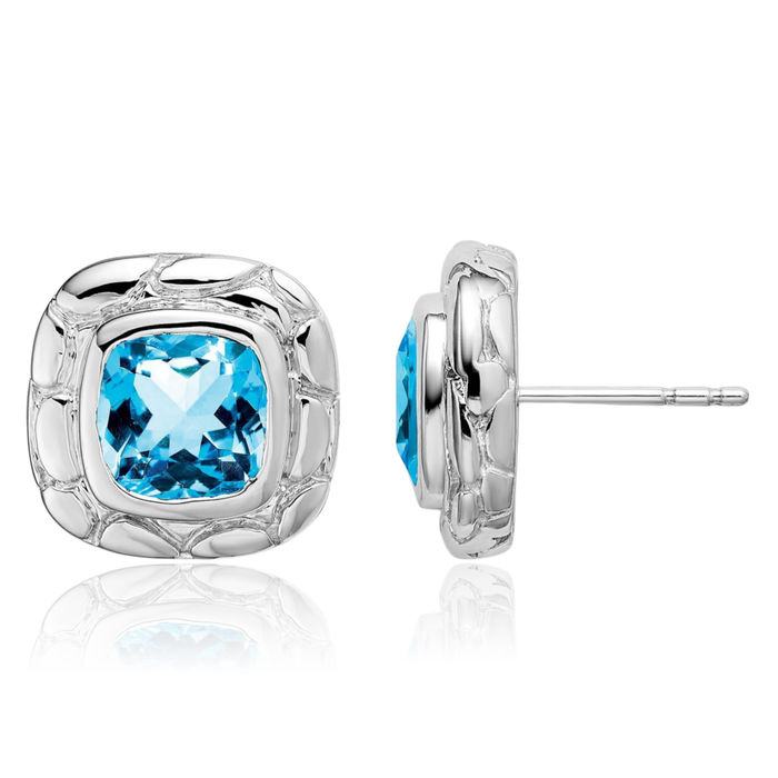 925 Sterling Silver Swiss Blue Topaz Stud Earrings December Birthstone Jewelry