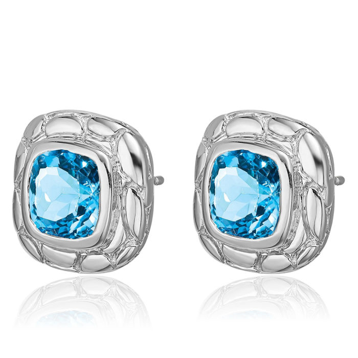 925 Sterling Silver Swiss Blue Topaz Stud Earrings December Birthstone Jewelry