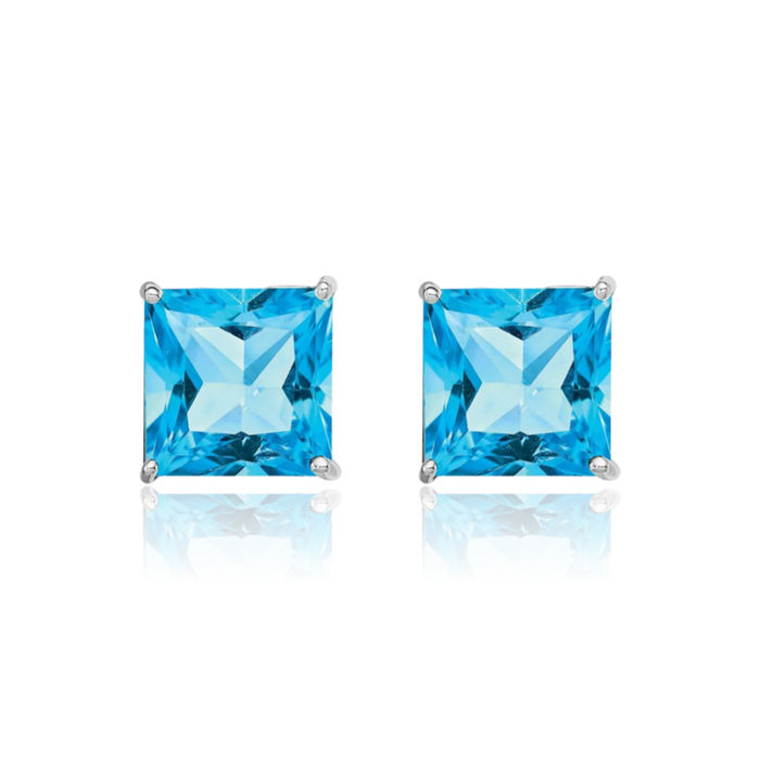 925 Sterling Silver Swiss Blue Topaz Studs Gemstone Earrings