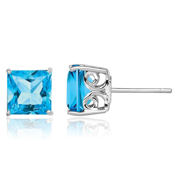 925 Sterling Silver Swiss Blue Topaz Studs Gemstone Earrings