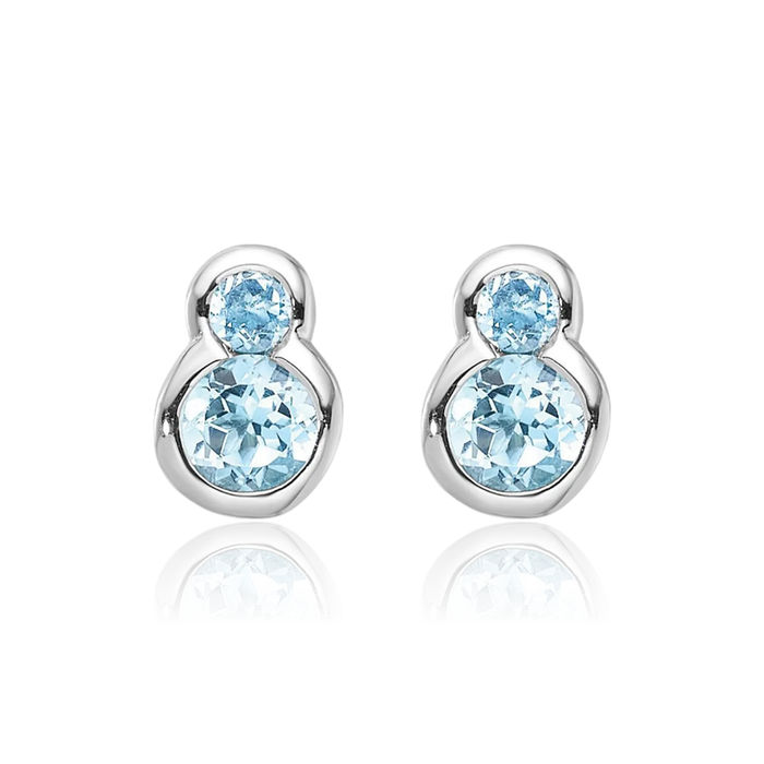 925 Sterling Silver Swiss Blue Topaz Studs Gemstone Earrings