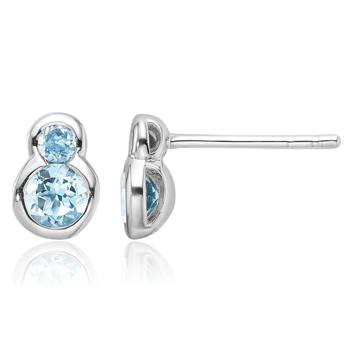 925 Sterling Silver Swiss Blue Topaz Studs Gemstone Earrings