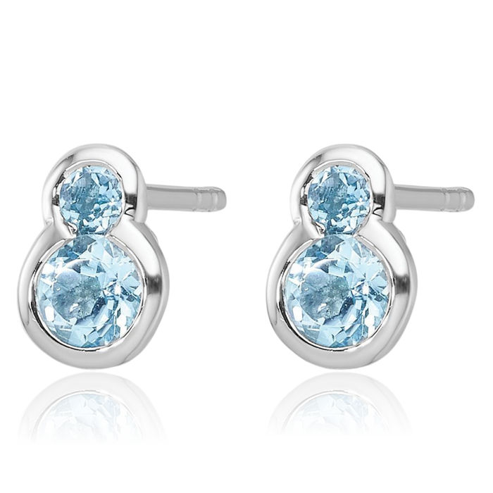 925 Sterling Silver Swiss Blue Topaz Studs Gemstone Earrings