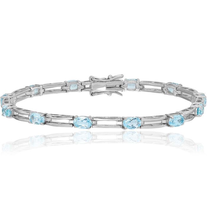 925 Sterling Silver Swiss Blue Topaz Chain Gemstone Tennis Bracelet