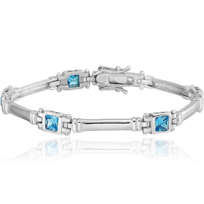 925 Sterling Silver Swiss Blue Topaz Chain Gemstone Tennis Bracelet