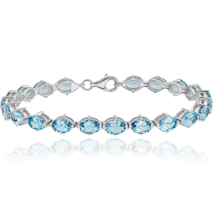 925 Sterling Silver Swiss Blue Topaz Chain Gemstone Tennis Bracelet