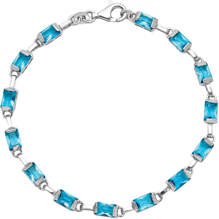 925 Sterling Silver Rectangular Swiss Blue Topaz Chain Gemstone Tennis Bracelet