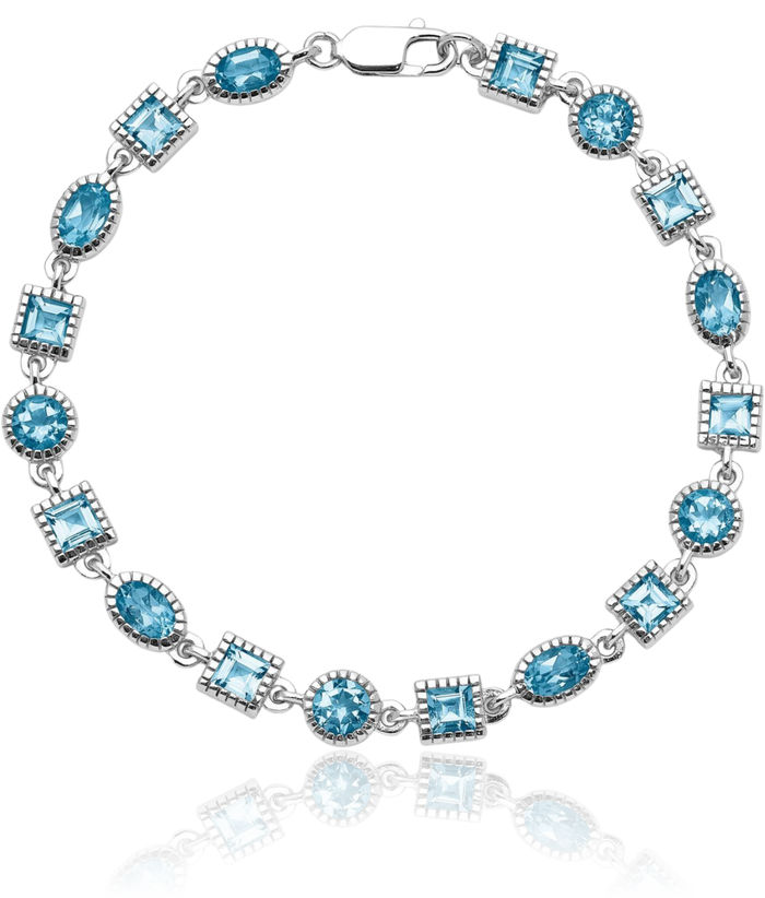 925 Sterling Silver Swiss Blue Topaz Chain Gemstone Tennis Bracelet