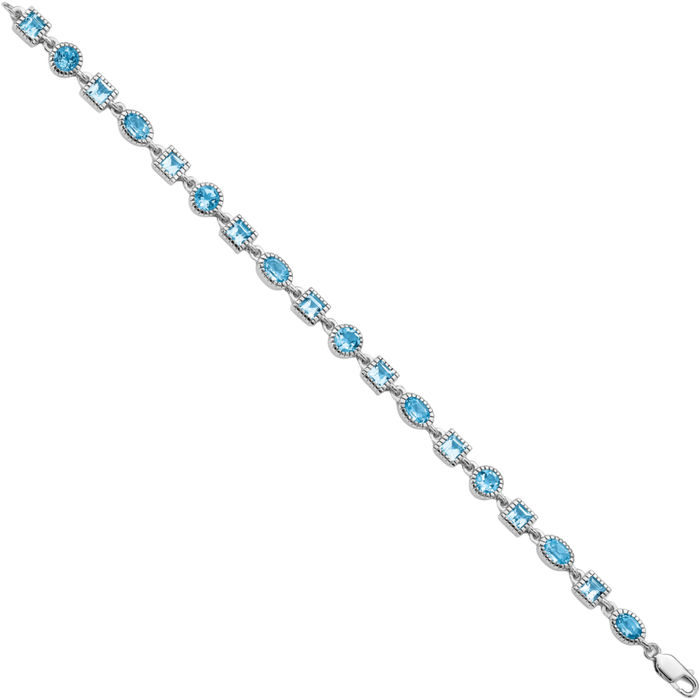 925 Sterling Silver Swiss Blue Topaz Chain Gemstone Tennis Bracelet