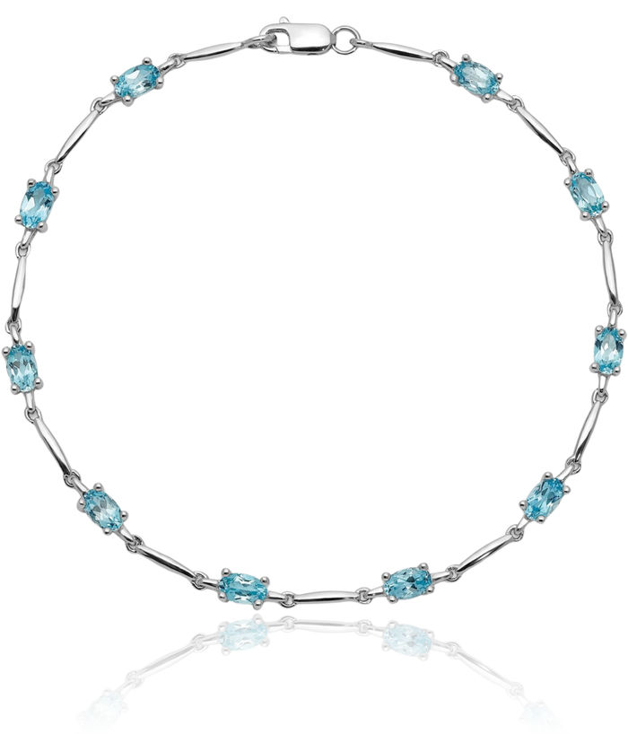 925 Sterling Silver Swiss Blue Topaz Chain Gemstone Tennis Bracelet