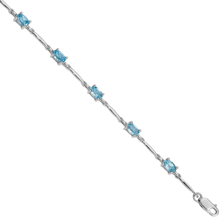 925 Sterling Silver Swiss Blue Topaz Chain Gemstone Tennis Bracelet