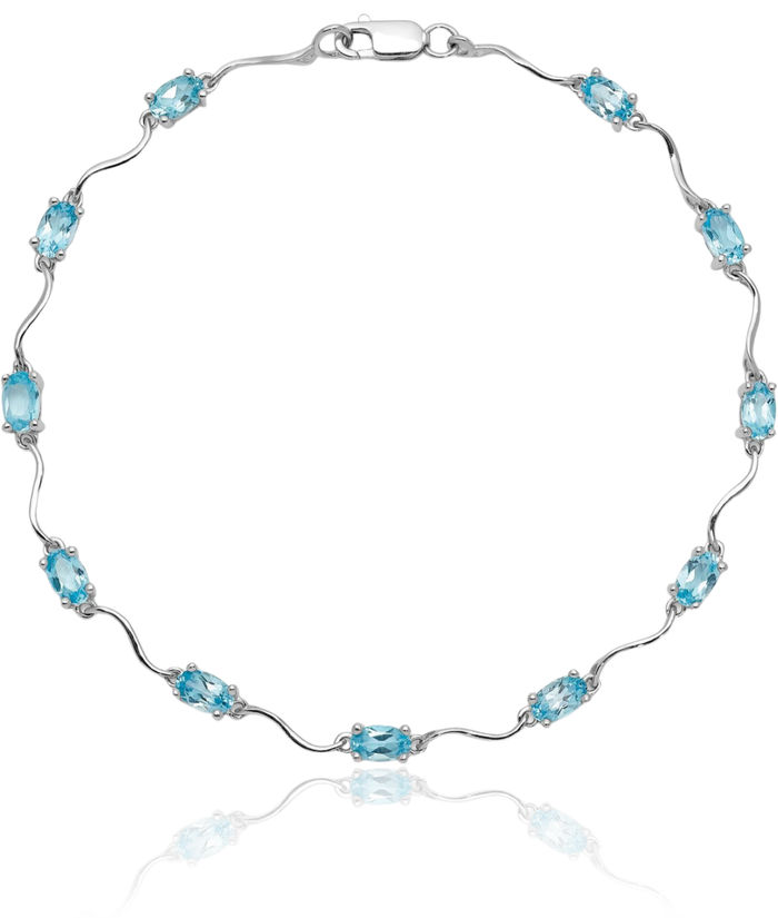 925 Sterling Silver Swiss Blue Topaz Chain Gemstone Tennis Bracelet