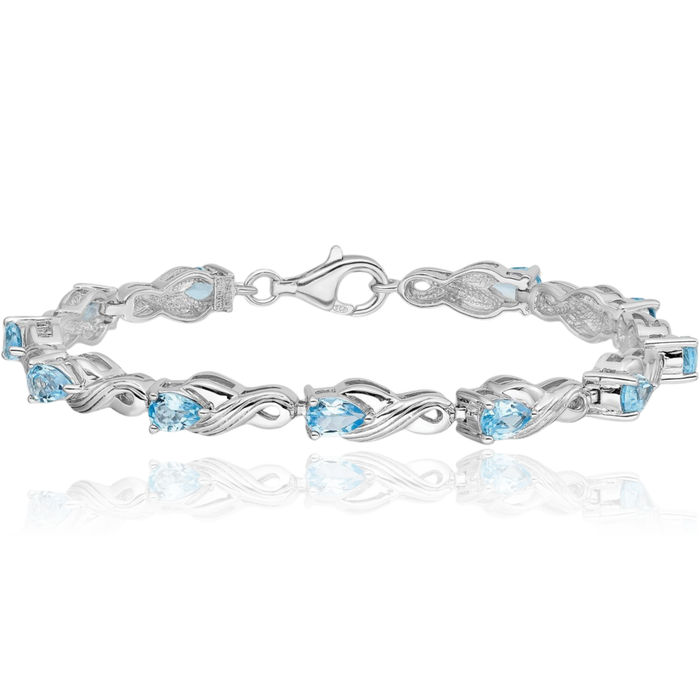 925 Sterling Silver Swiss Blue Topaz Chain Gemstone Tennis Bracelet