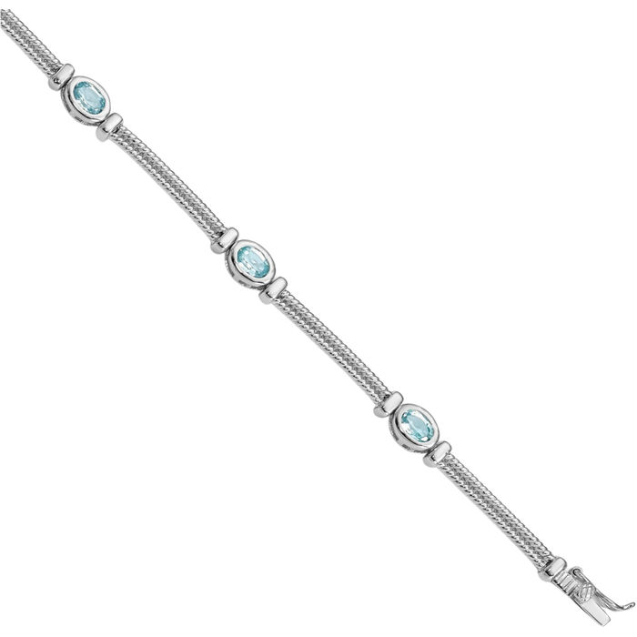 925 Sterling Silver Swiss Blue Topaz Chain Gemstone Tennis Bracelet