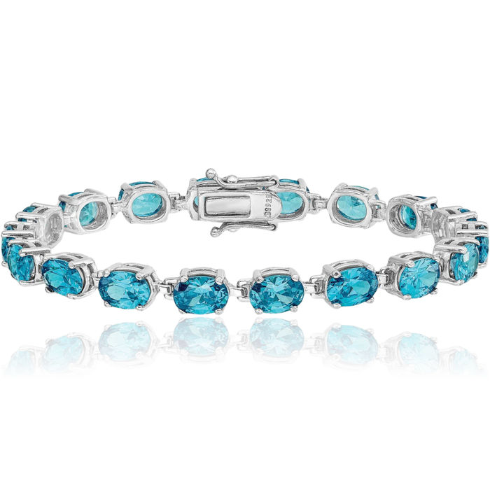 925 Sterling Silver Swiss Blue Topaz Chain Gemstone Tennis Bracelet