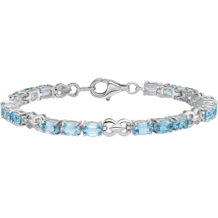 925 Sterling Silver Swiss Blue Topaz Chain Gemstone Tennis Bracelet