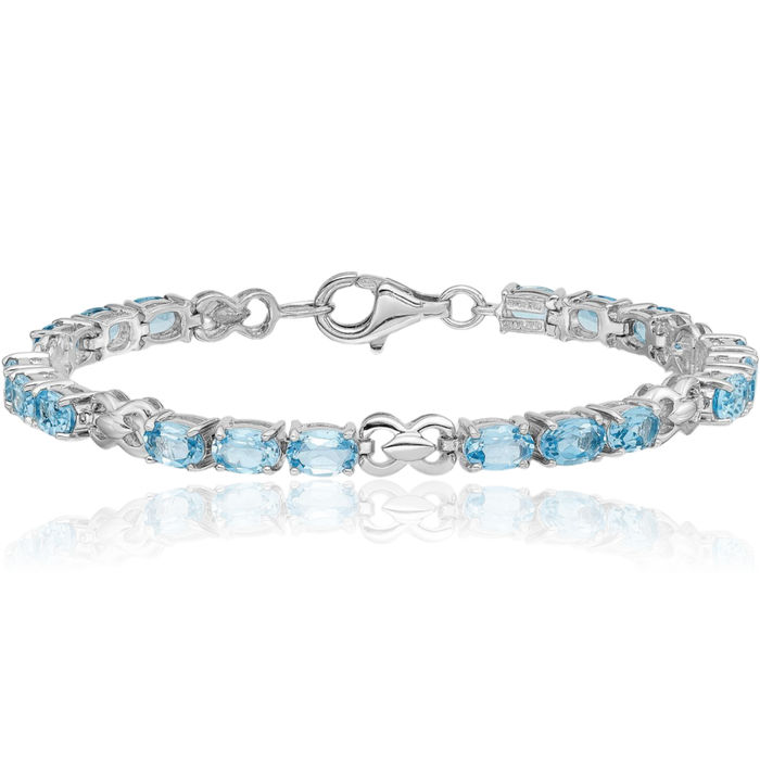 925 Sterling Silver Swiss Blue Topaz Chain Gemstone Tennis Bracelet