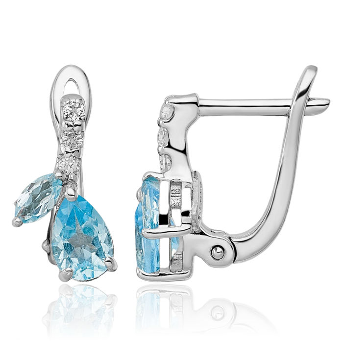 925 Sterling Silver Swiss Blue White Topaz Drop Dangle Earrings Pear Teardrop Gemstone